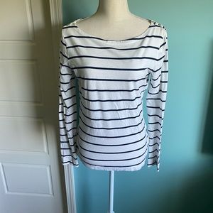 White with Navy blue Striped Blouse